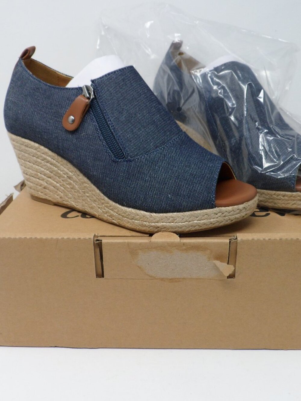 Comfortview Marci Denim Fabric Side Zip Peep Toe Size 7 1/2